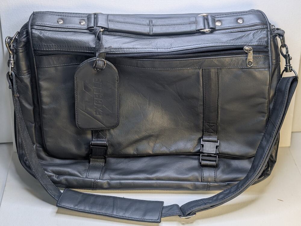 EXCELLE Black Genuine Leather Messenger Bag BriefcaseShoulder Strap